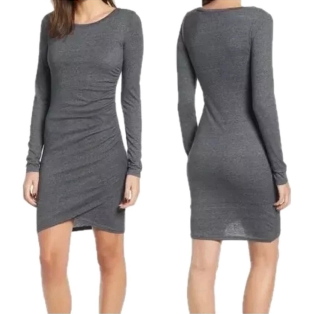 Leith Cotton Long Sleeve Charcoal Mini Dress sz S